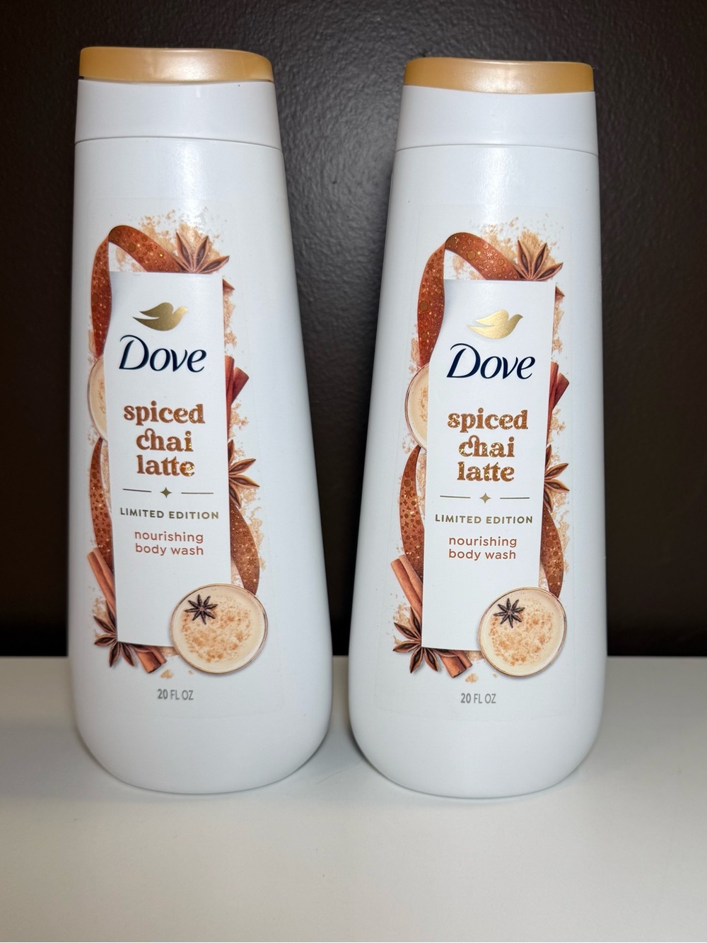 2 PACK Dove Limited Edition Spiced Chai Latte Holiday Body Wash 20 fl oz, NEW